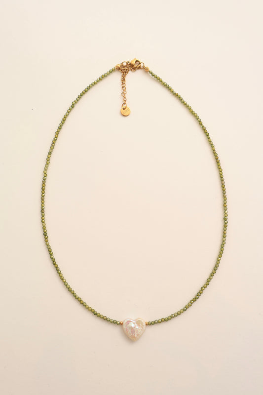 Pearl Heart Green Zirconia Necklace