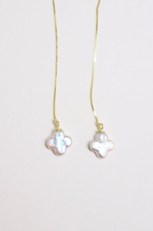Clover Pearl Threader Earrings