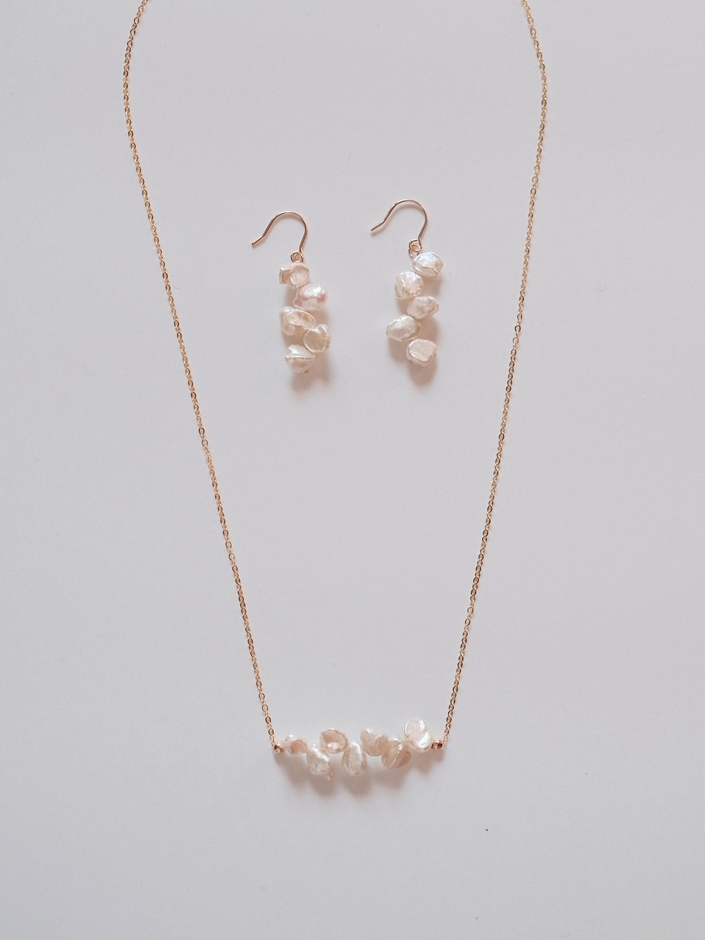 Curiosity - Flower Pedals, Irregular Freshwater Pearl Cluster Necklace, Dainty Minimalist Jewelry