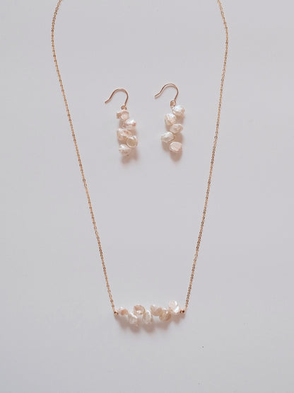 Curiosity - Flower Pedals, Irregular Freshwater Pearl Cluster Necklace, Dainty Minimalist Jewelry