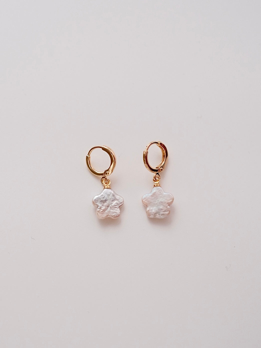 Curiosity - Iridescent Flower Pearl Drop Hoop Earrings, Dainty Minimalist Jewelry