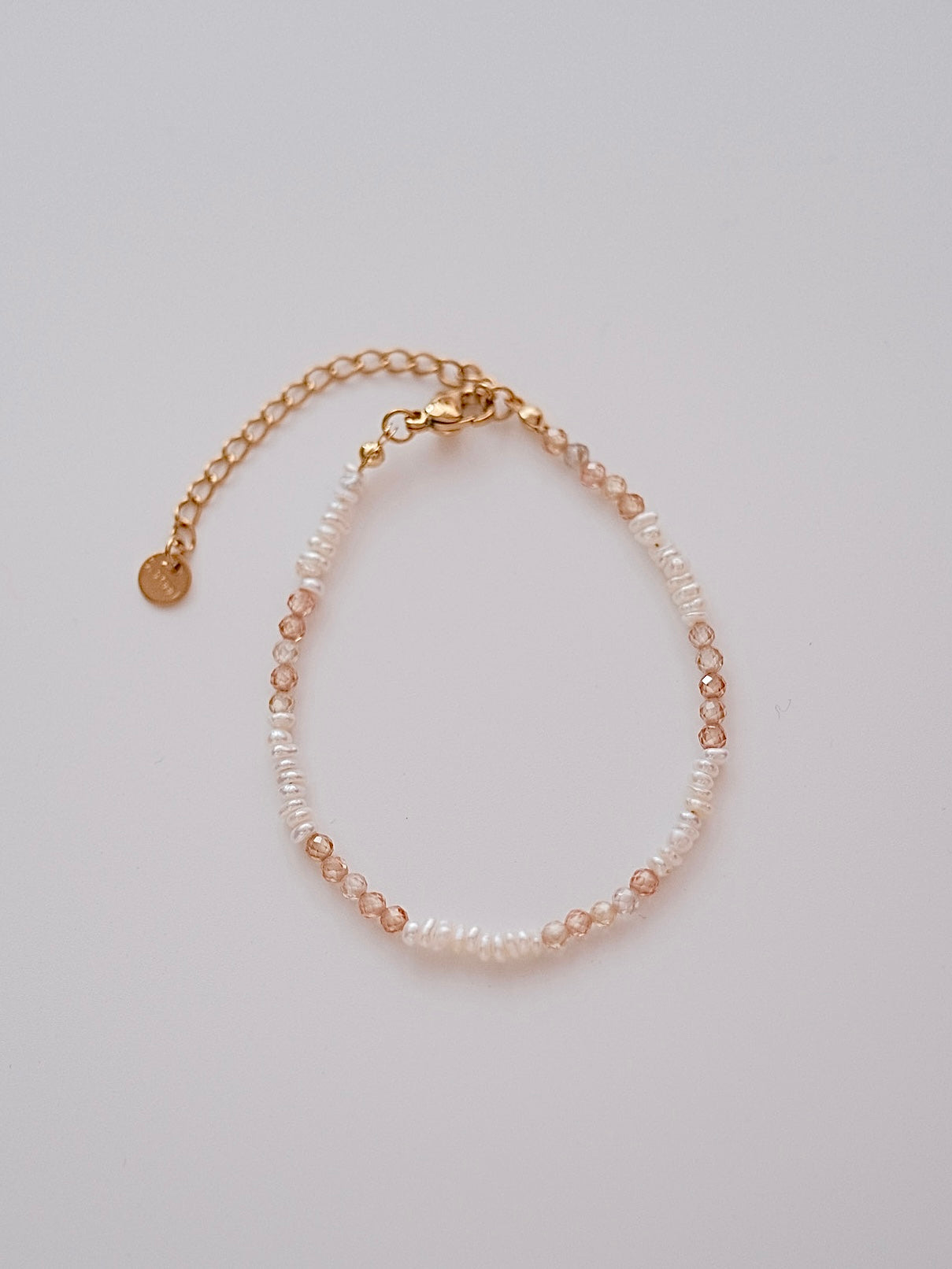 Curiosity - Blush Zirconia & Freshwater Pearl Bracelet, Dainty Minimalist Jewelry