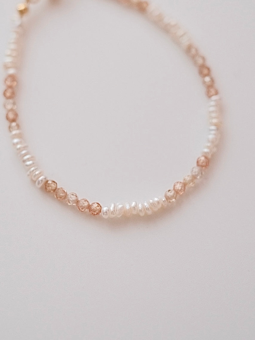 Curiosity - Blush Zirconia & Freshwater Pearl Bracelet, Dainty Minimalist Jewelry