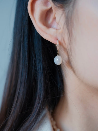 Curiosity - Sparkling Pearl Drop Hoop Earrings, Dainty Minimalist Jewelry