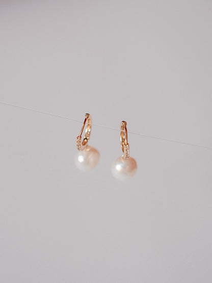 Curiosity - Sparkling Pearl Drop Hoop Earrings, Dainty Minimalist Jewelry