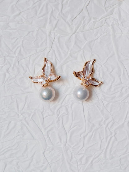 Curiosity - Butterfly design Pearl Drop Earrings, Dainty Minimalist Jewelry