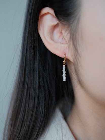 Curiosity - Stacked Freshwater Pearl Drop Hoop Earrings, Dainty Minimalist Jewelry