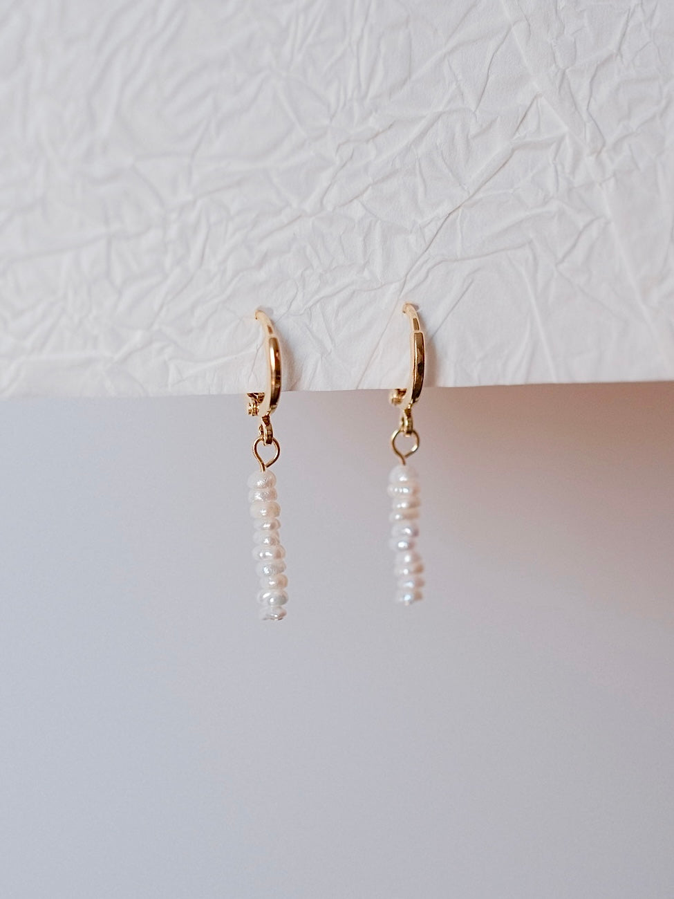 Curiosity - Stacked Freshwater Pearl Drop Hoop Earrings, Dainty Minimalist Jewelry