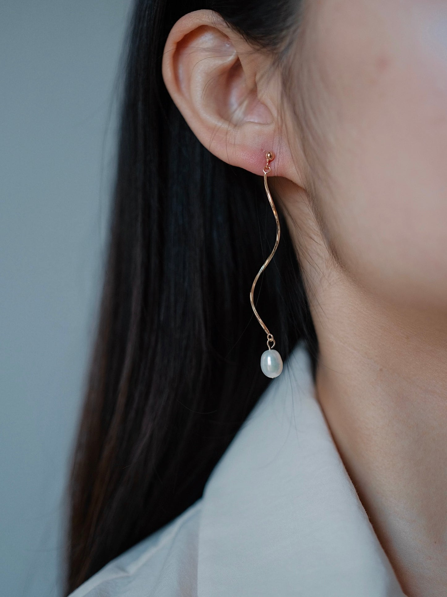 Curiosity - Wavy Freshwater Pearl Drop Earrings, Dainty Minimalist Jewelry