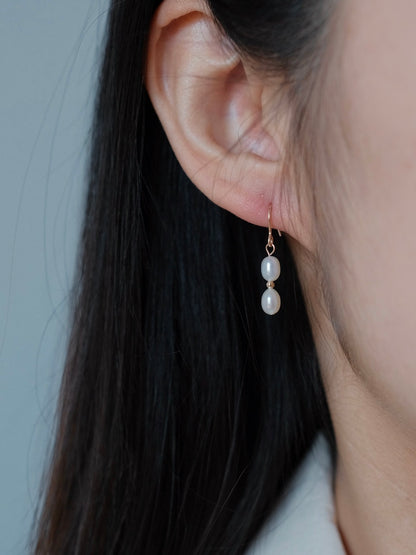 Curiosity - Double Freshwater Pearl Drop Earrings, Dainty Minimalist Jewelry