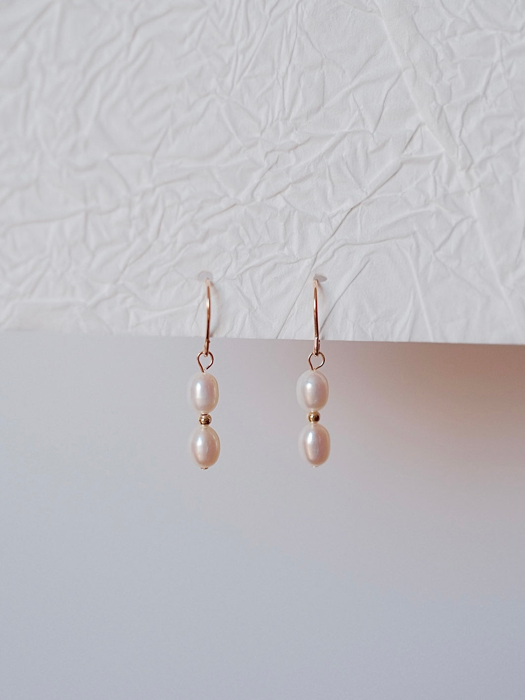 Curiosity - Double Freshwater Pearl Drop Earrings, Dainty Minimalist Jewelry