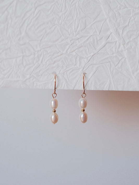 Curiosity - Double Freshwater Pearl Drop Earrings, Dainty Minimalist Jewelry