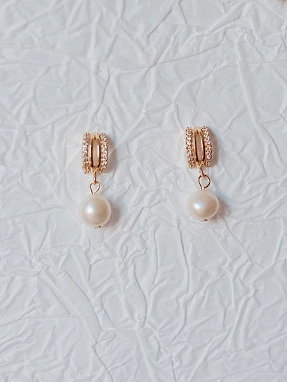 Curiosity - Zirconia Pavé Pearl Drop Earrings, Dainty Minimalist Jewelry