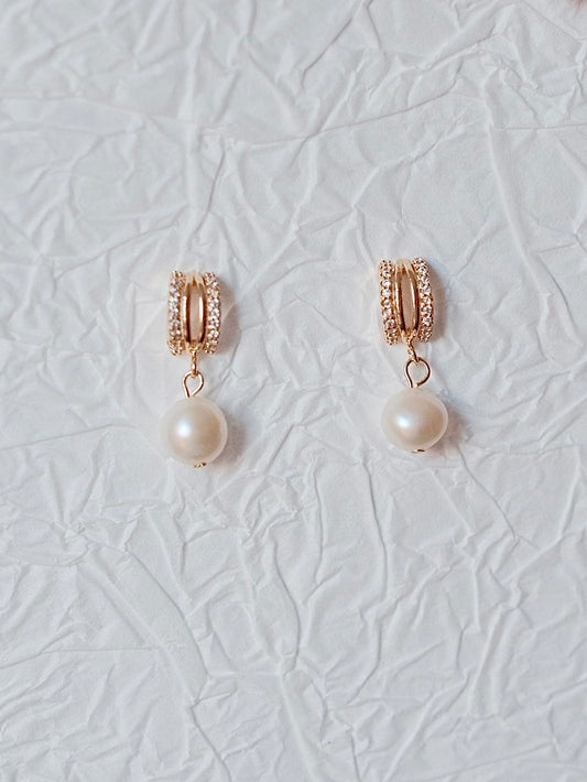 Curiosity - Zirconia Pavé Pearl Drop Earrings, Dainty Minimalist Jewelry