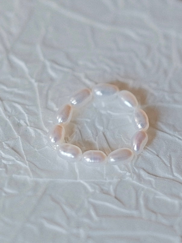 Curiosity - Oval Freshwater Pearl Stretch Ring, Dainty Minimalist Jewelry