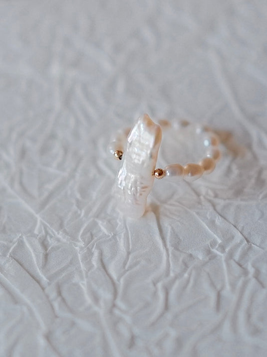 Curiosity - Baroque Freshwater Pearl Stretch Ring, Dainty Minimalist Jewelry