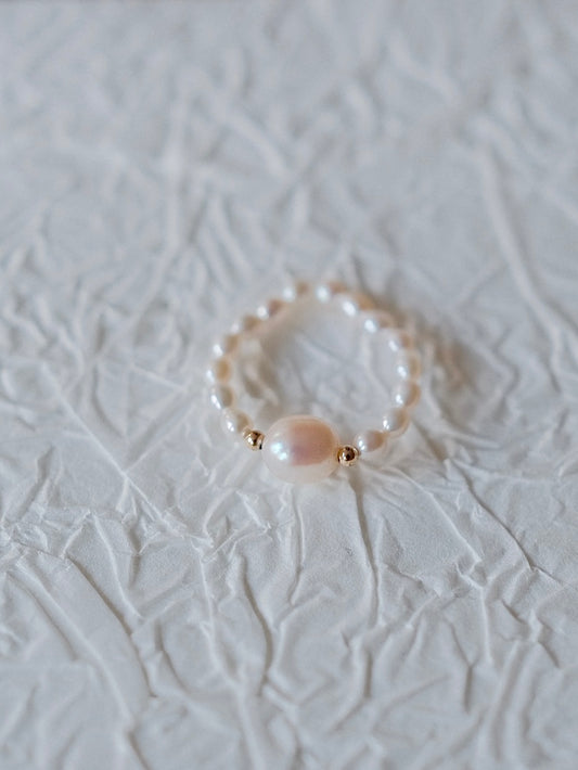 Curiosity - Center Freshwater Pearl Stretch Ring, Dainty Minimalist Jewelry