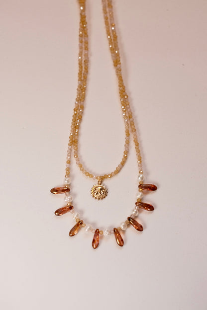 Caramel in the fall necklace set, super shiny champagne zirconia