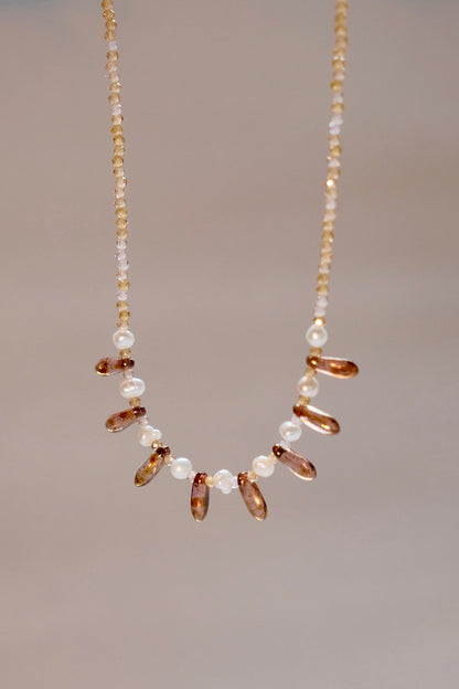 Caramel in the fall necklace set, super shiny champagne zirconia