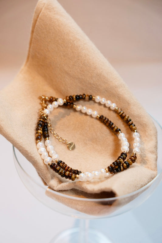 Tigerite fresh water pearl necklace, autumn style, warm feeling