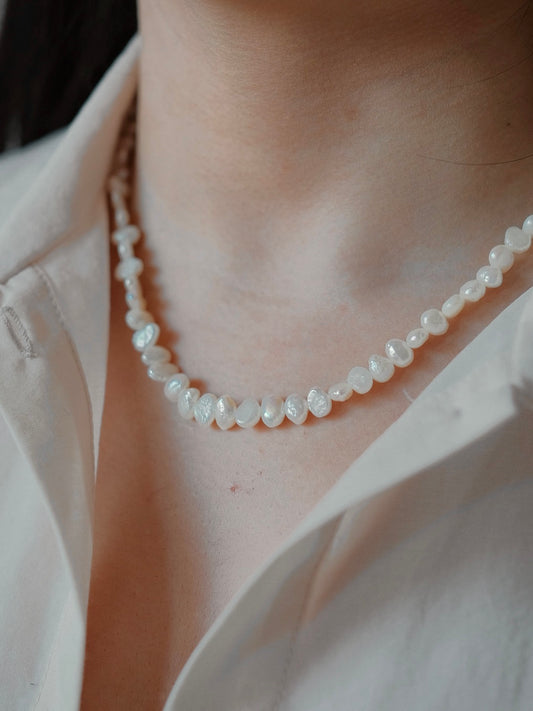 Curiosity - Elegant Freshwater Pearl Choker & Necklace, Handmade Irregular Baroque Pearl Necklace