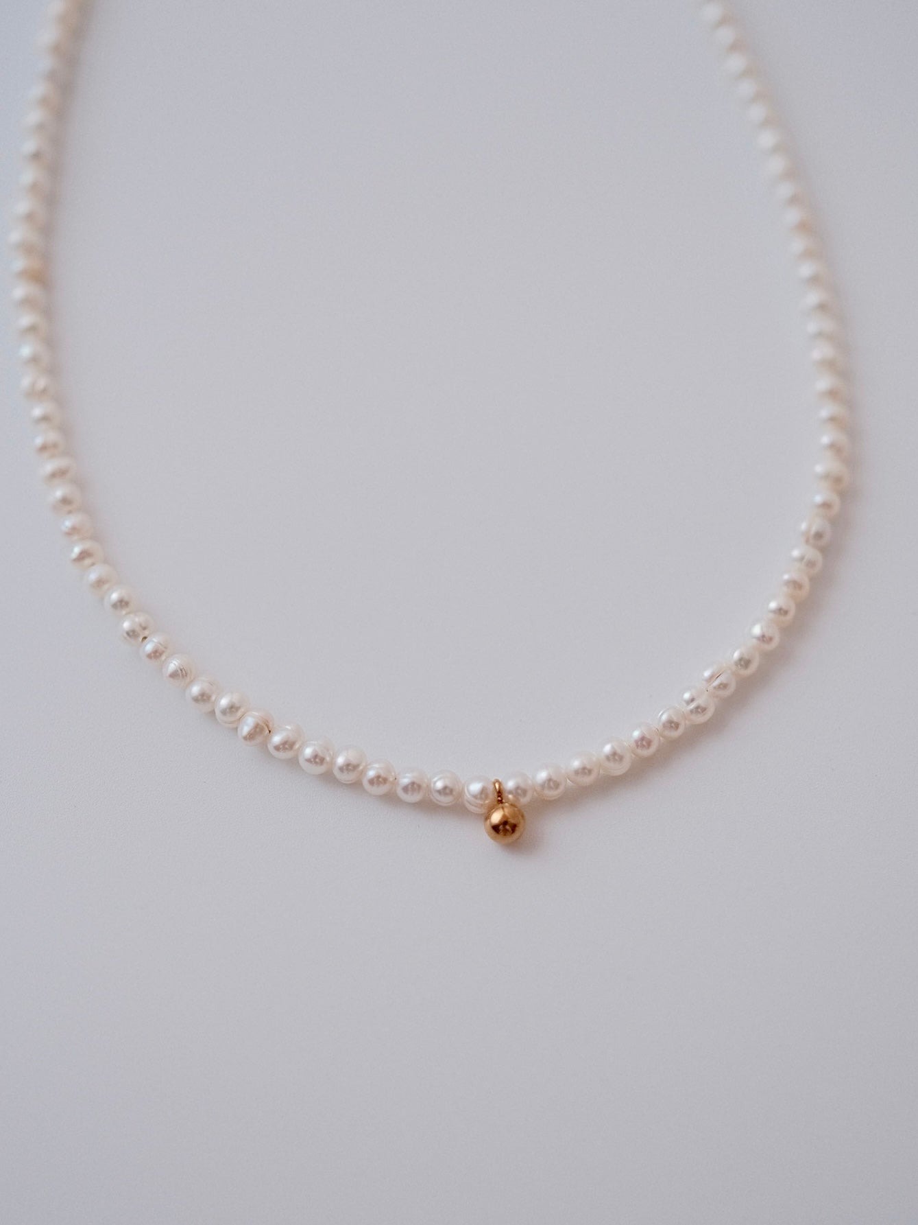 Curiosity - Delicate Freshwater Pearl Choker Necklace with Gold Accent, Minimalist Jewelry