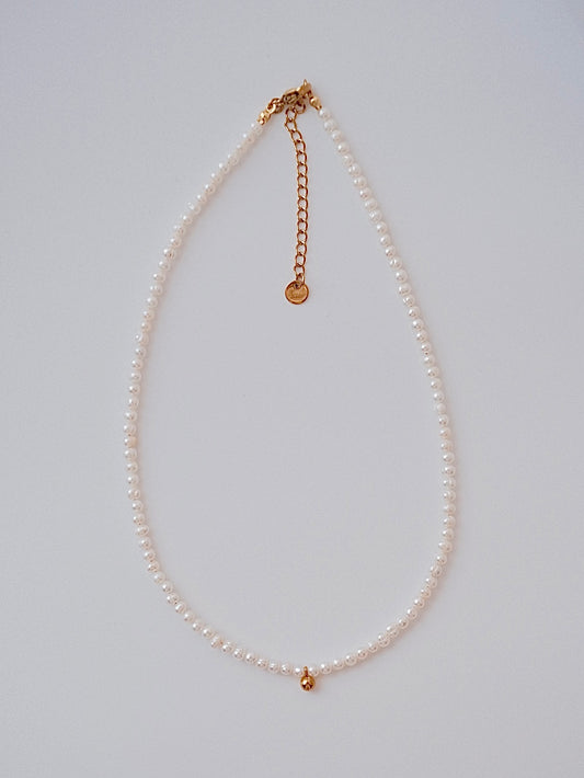 Curiosity - Delicate Freshwater Pearl Choker Necklace with Gold Accent, Minimalist Jewelry