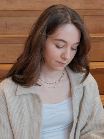 Curiosity - Vibrant Red Agate & Pearl Choker Necklace, Trendy Jewelry