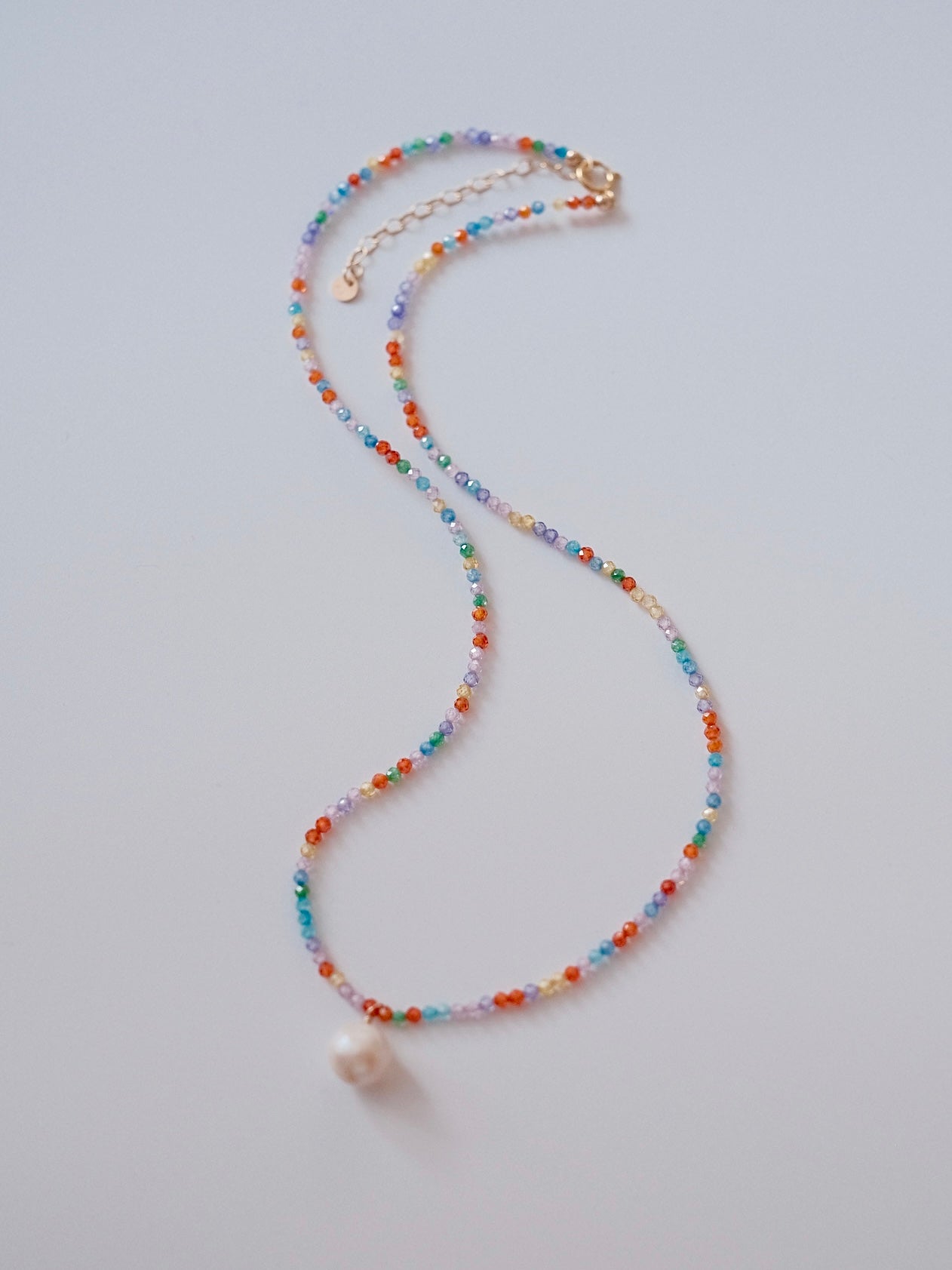 Curiosity - Colorful Rainbow Zirconia Beaded Pearl Drop Necklace,  Trendy Jewelry