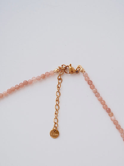 Curiosity - Blush Pink Sunstone & Pearl Choker Necklace, Dainty Minimalist Jewelry